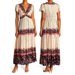 Floral V-Neck Flutter Sleeve Boho Maxi Dress